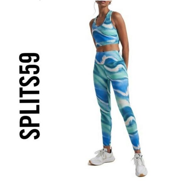 SPLITS59 SET - BLUE/GREEN TIE DYE GERI BRA TOP & LIV HIGH WAIST LEGGINGS - Picture 1 of 15